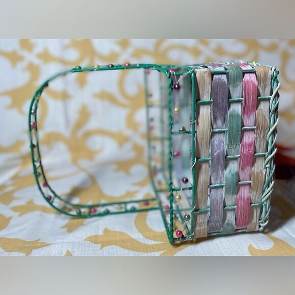 Purple Multicolor Square Woven Basket Beaded Border Details BONUS Purple Decor S - Picture 4 of 7